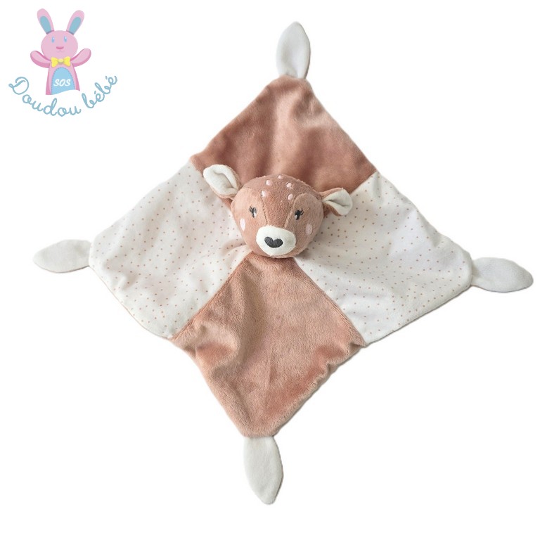 Doudou plat Biche rose blanc à pois Gémo