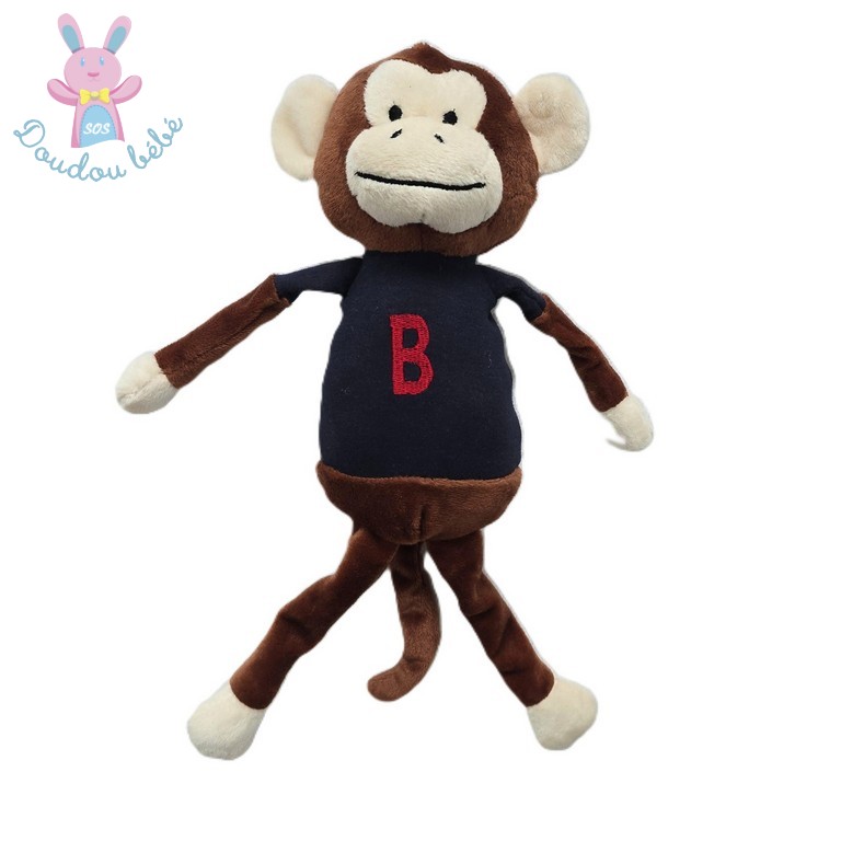Doudou Singe marron marine rouge B BOUT'CHOU