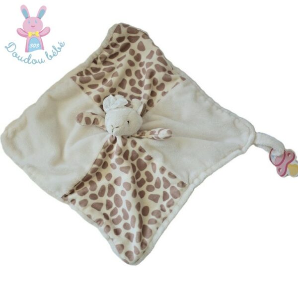 Doudou plat Girafe Lucy beige crème attache tétine BUKOWSKI