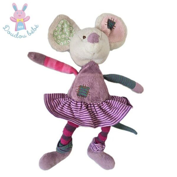 Doudou Souris mauve rayé rose 26 cm BUKOWSKI