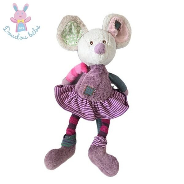 Doudou Souris mauve rayé rose 26 cm BUKOWSKI