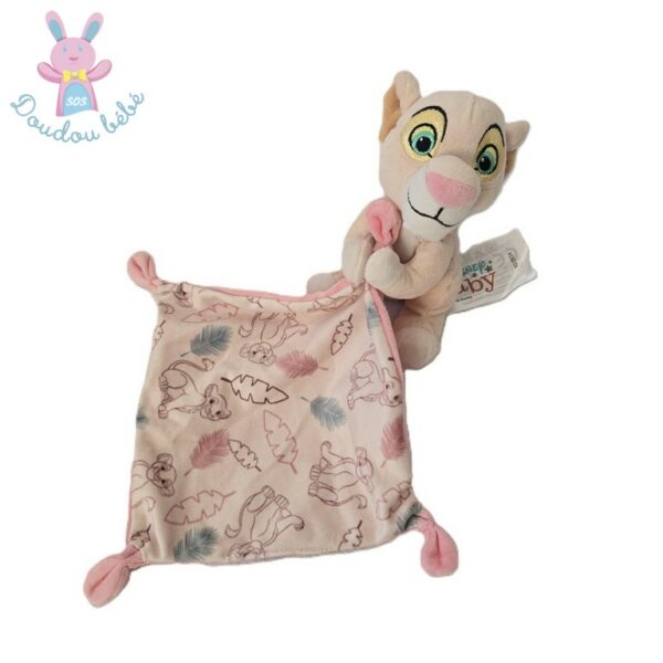 Doudou Lion Nala Simba mouchoir beige rose DISNEY