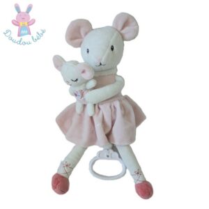 Doudou Souris et son bébé rose blanc musical TEX BABY