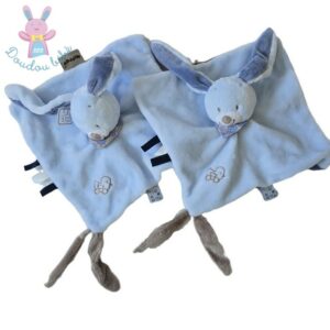 Lot 2 Doudous plat Lapin Alex & Bibou bleu marron canard NATTOU