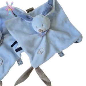 Lot 2 Doudous plat Lapin Alex & Bibou bleu marron canard NATTOU