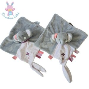 Lot 2 Doudous plat éléphant Adèle et Valentin gris rose pois NATTOU