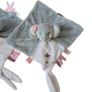 Lot 2 Doudous plat éléphant Adèle et Valentin gris rose pois NATTOU