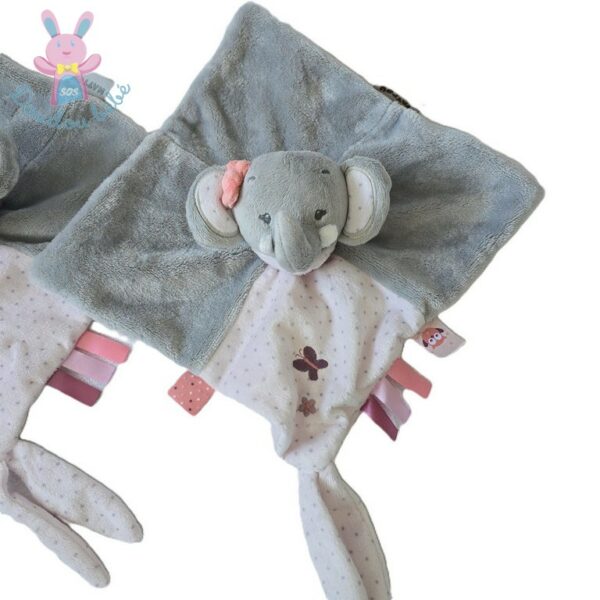 Lot 2 Doudous plat éléphant Adèle et Valentin gris rose pois NATTOU
