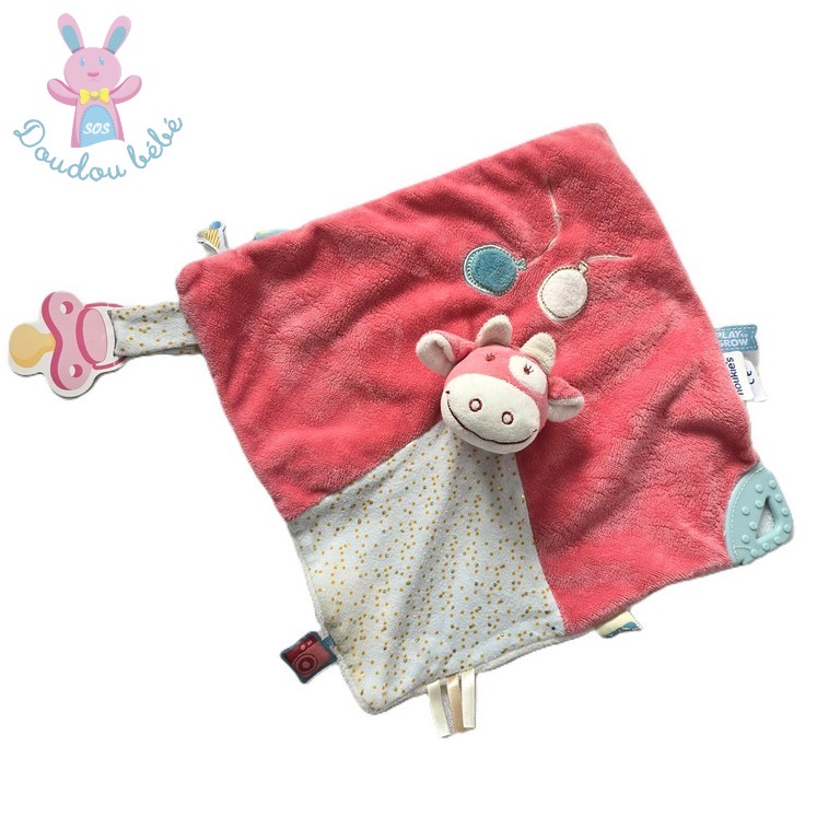 Doudou plat Vache rose blanc Lola dentition NOUKIE'S