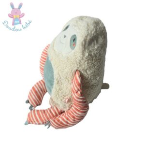 Doudou Paresseux Moris blanc bleu rayé médium 40 cm NOUKIE’S