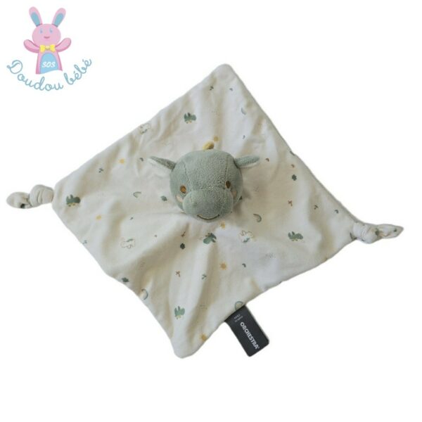 Doudou plat Dragon blanc vert petits motifs ORCHESTRA