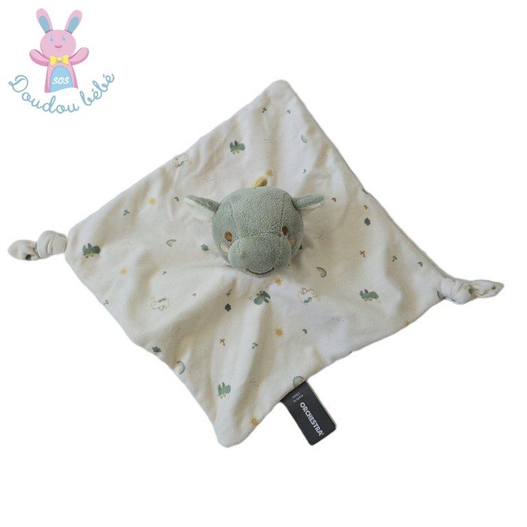 Doudou plat Dragon blanc vert petits motifs ORCHESTRA