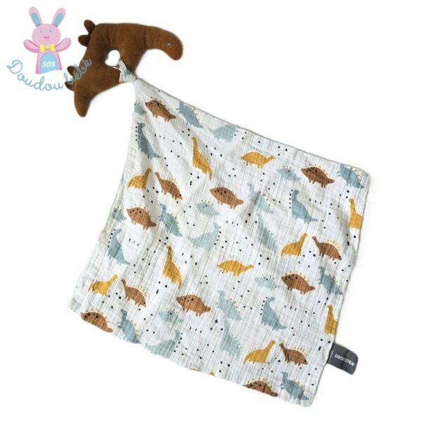 Doudou Dinosaure marron mouchoir lange Orchestra