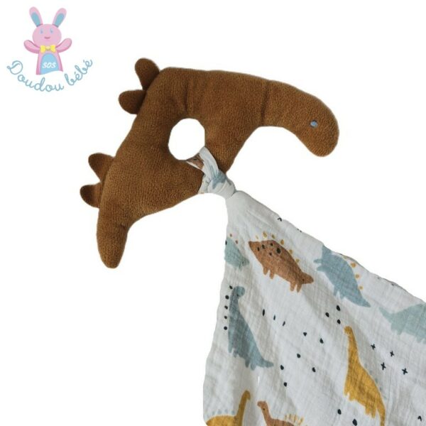 Doudou Dinosaure marron mouchoir lange Orchestra