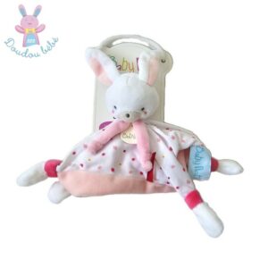 Doudou plat Lapin rose blanc « Happy together » BABY NAT