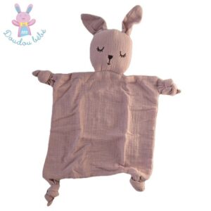 Doudou plat Lapin dormeur lange vieux rose