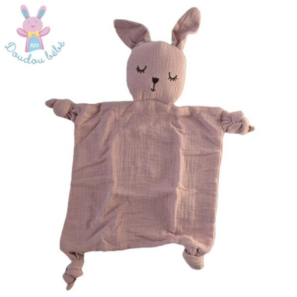 Doudou plat Lapin dormeur lange vieux rose