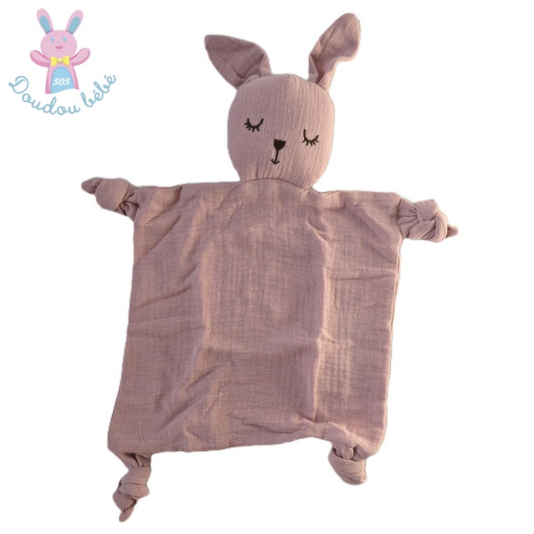 Doudou plat Lapin dormeur lange vieux rose