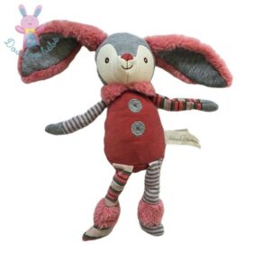 Doudou Lapin Natural rose gris blanc rayé BUKOWSKI