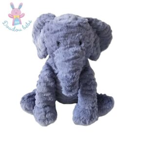 Doudou éléphant fourrure bleu 22 cm assis JELLYCAT