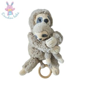 Doudou musical Paresseux et son bébé beige gris TEX