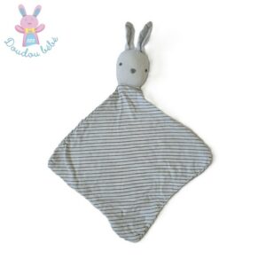 Doudou plat Lapin lange rayé gris noir blanc OBAIBI