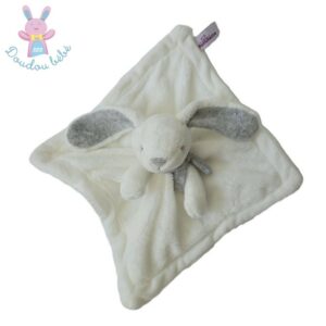 Doudou plat Lapin polaire blanc gris écharpe POMMETTE