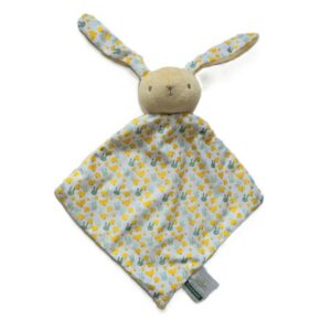 Doudou plat Lapin velours beige fleurs jaune vert KLORANE