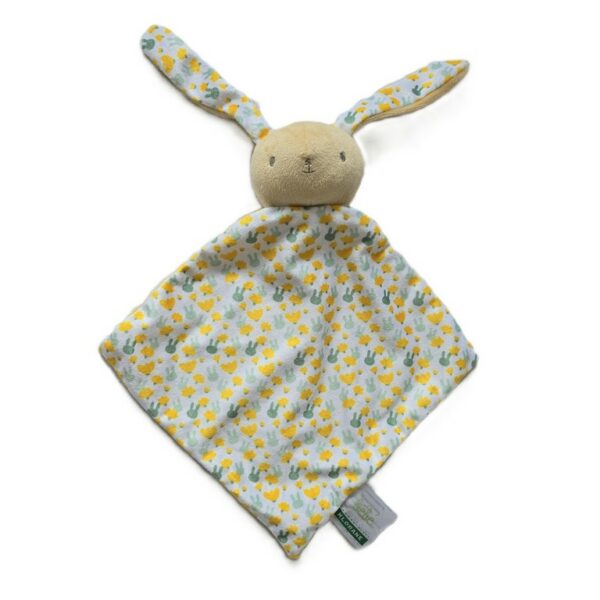 Doudou plat Lapin velours beige fleurs jaune vert KLORANE