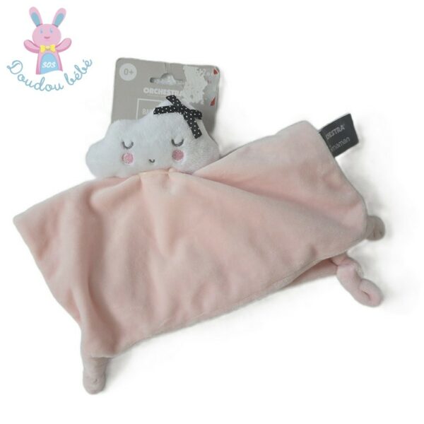 Doudou plat Nuage rose blanc nœud noir Orchestra Prémaman