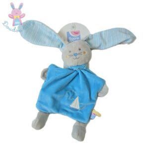 Doudou plat Lapin bleu gris rayé bateau SUCRE D’ORGE