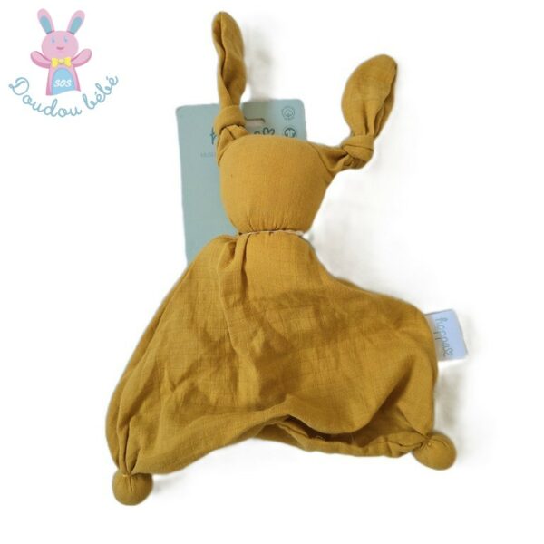 Doudou Floppy lange tissu bio jaune ocre HOPPA