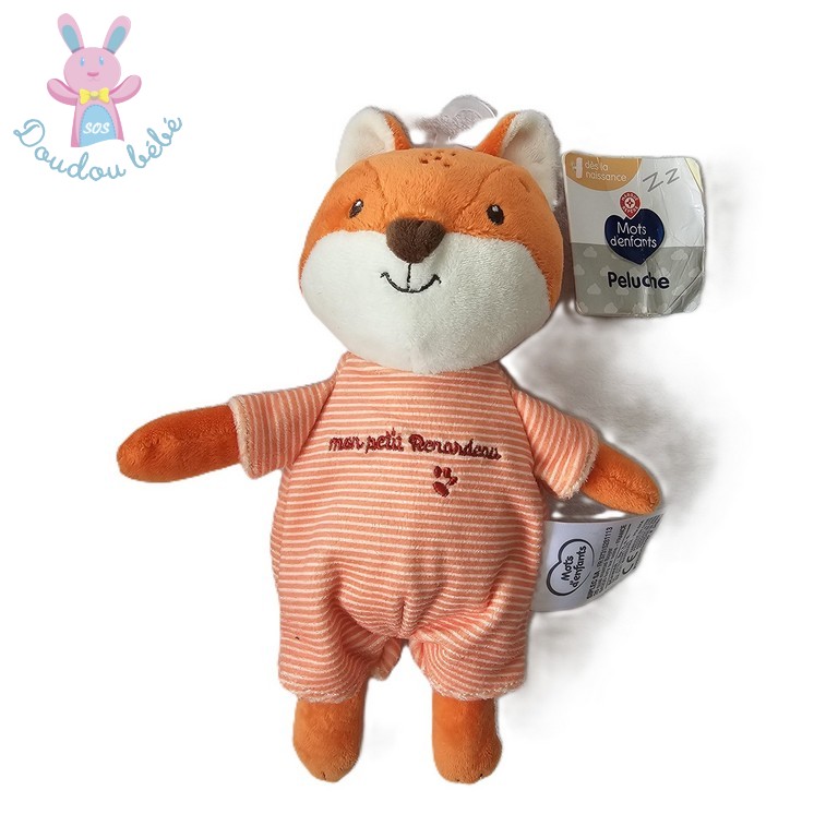 Doudou Renard "mon petit renardeau" orange MOTS D'ENFANTS