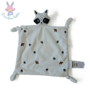 Doudou plat Raton laveur blanc noir empreintes VERTBAUDET