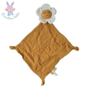 Doudou plat Fleur lange jaune moutarde blanc TAPE A L’OEIL TAO