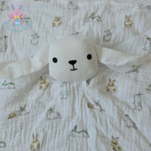 Doudou plat Lapin Mouton lange blanc motifs BOUT’CHOU MONOPRIX
