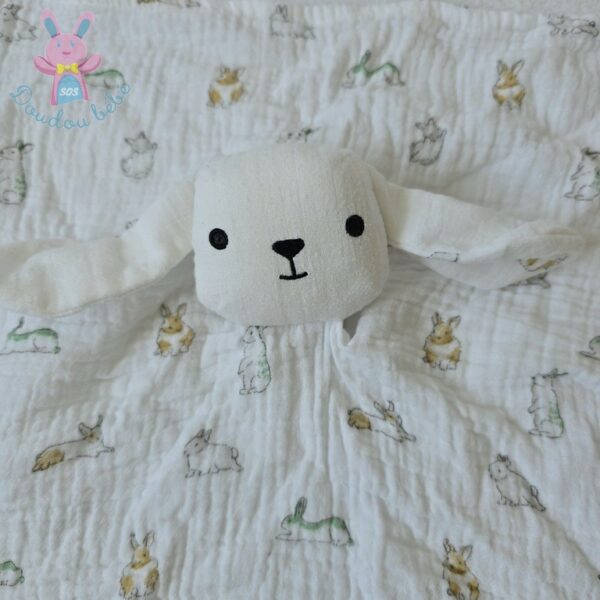 Doudou plat Lapin Mouton lange blanc motifs BOUT'CHOU MONOPRIX