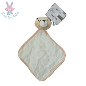 Doudou plat Ours lange beige blanc Bébé Douceur
