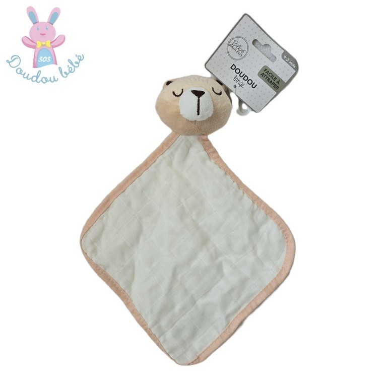 Doudou plat Ours lange beige blanc Bébé Douceur