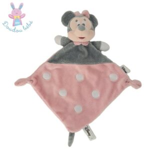 Doudou plat Souris Minnie rose gris blanc pois DISNEY