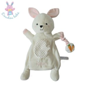 Doudou marionnette Lapin Robin blanc rose pois carottes KALOO