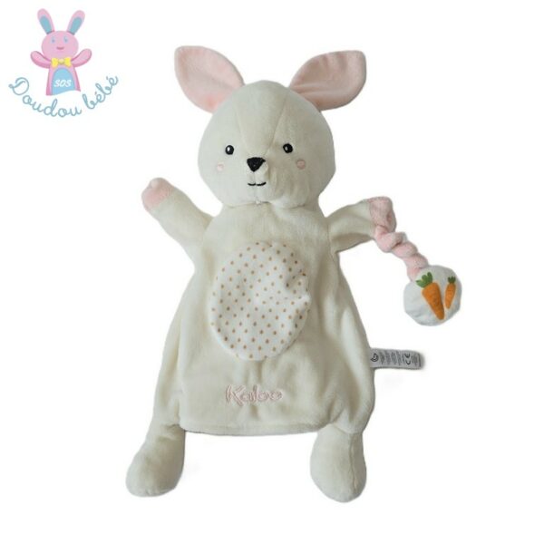 Doudou marionnette Lapin Robin blanc rose pois carottes KALOO