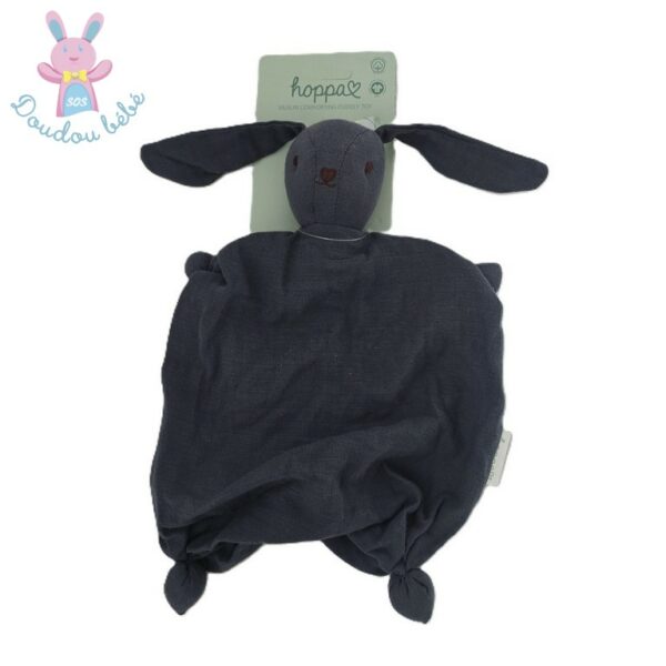 Doudou plat Tino le Lapin lange bleu foncé HOPPA