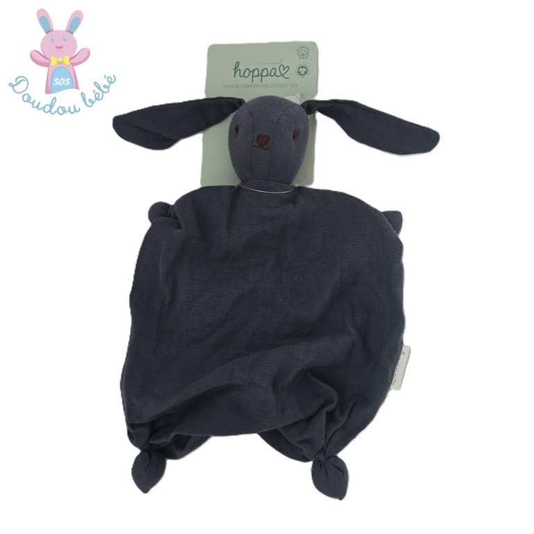 Doudou plat Tino le Lapin lange bleu foncé HOPPA