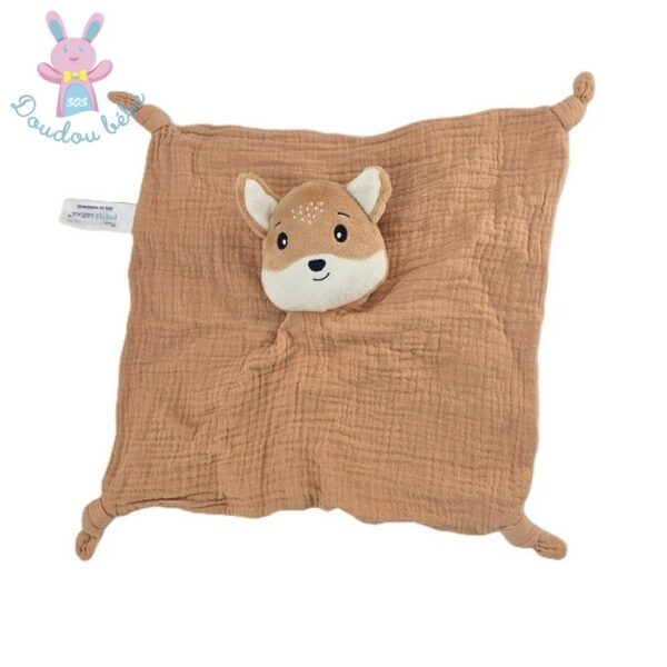 Doudou plat Renard beige blanc lange MES PETITS CAILLOUX