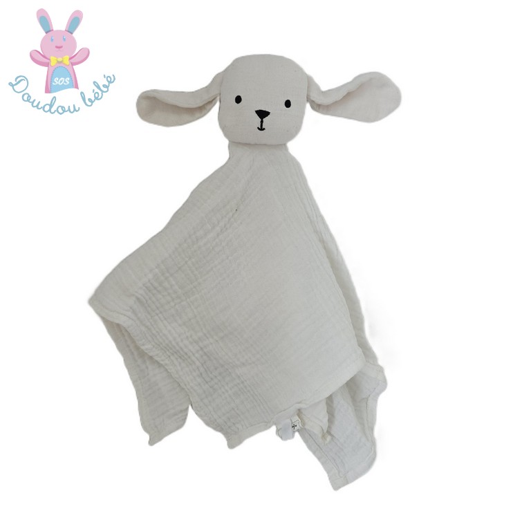 Doudou plat Lapin Mouton lange blanc noir BOUT'CHOU MONOPRIX
