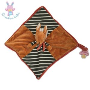 Doudou plat Cerf Harald orange et rayé kaki blanc BUKOWSKI