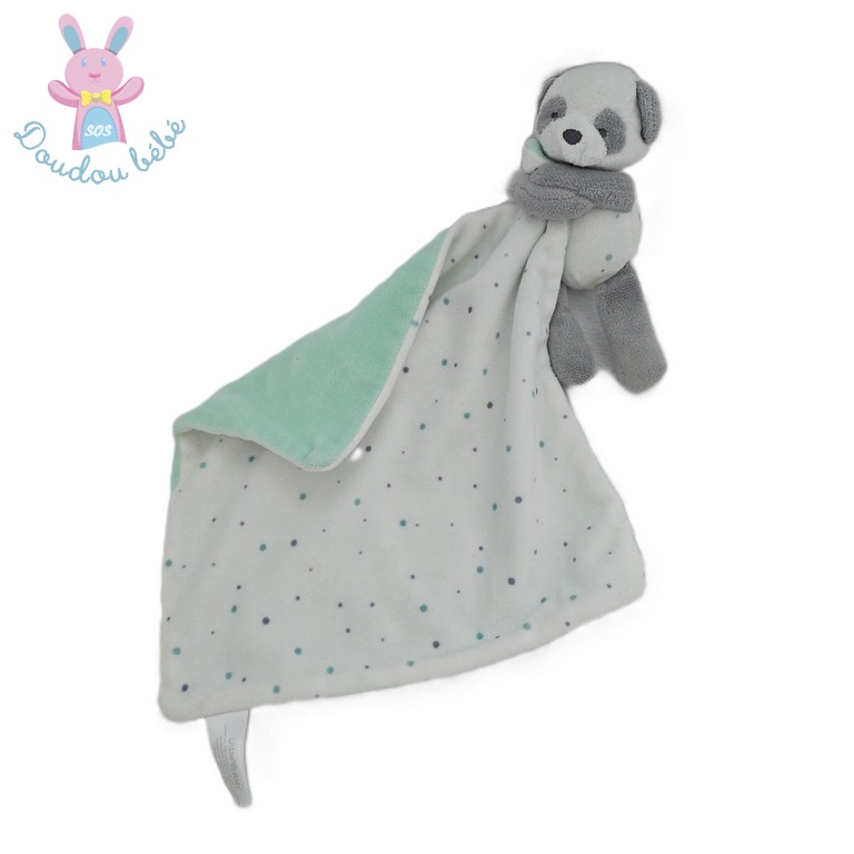 Doudou Panda mouchoir blanc gris bleu étoiles LITTLE KIDS