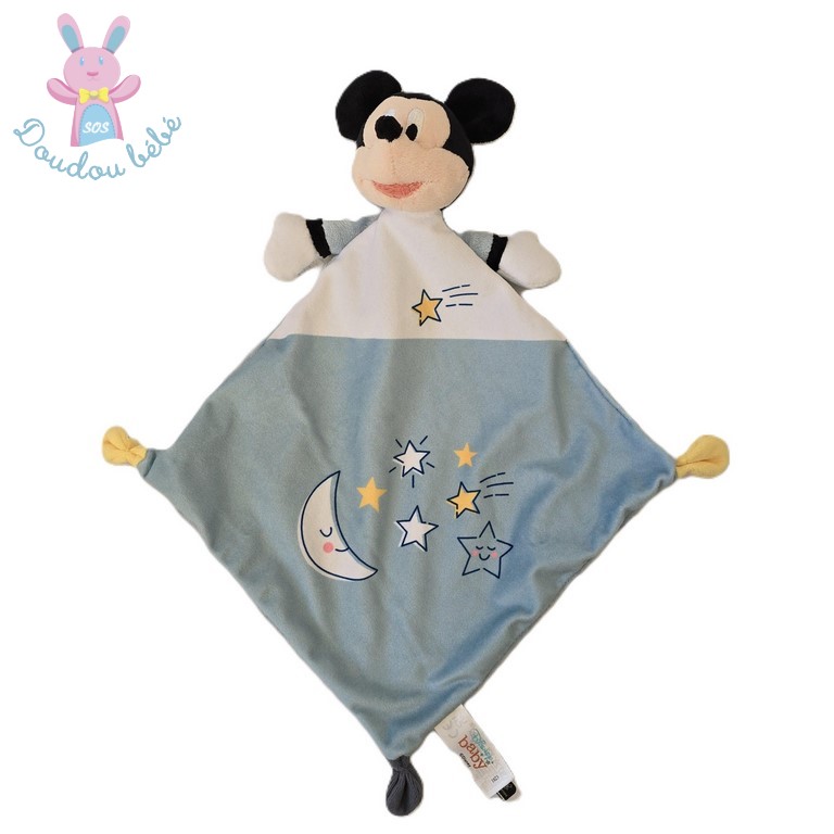 Doudou Souris Mickey bleu blanc noir étoiles DISNEY