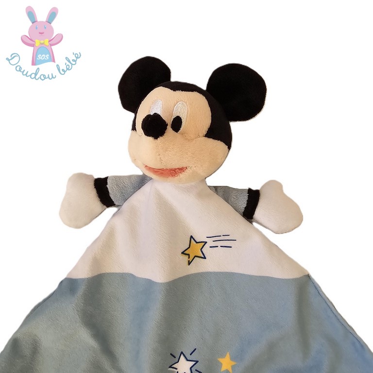 Doudou Souris Mickey bleu blanc noir étoiles DISNEY